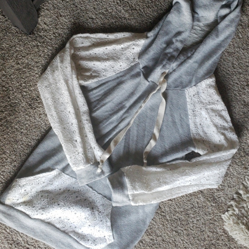 Grey Sweatshirt with Lace Detail